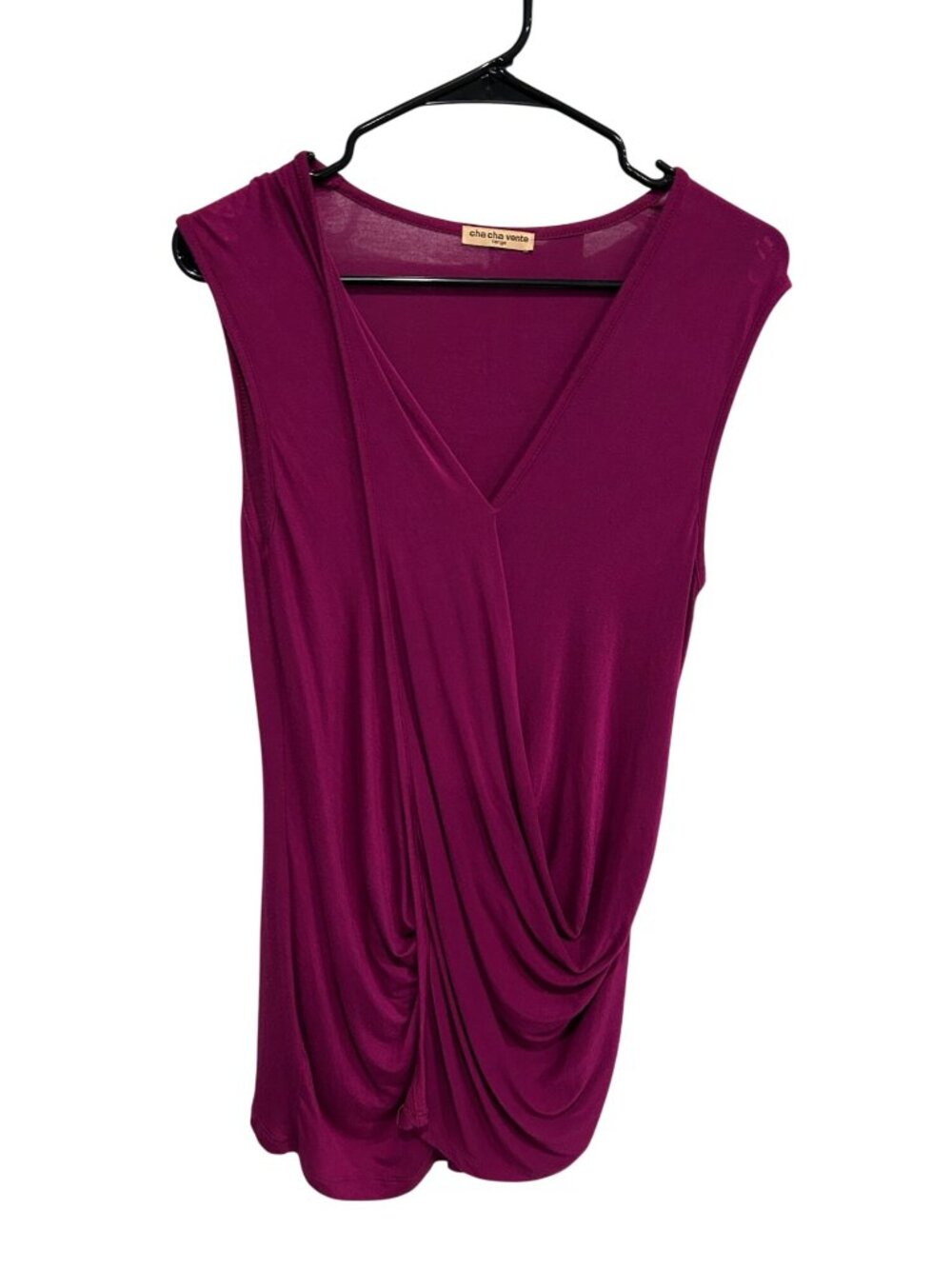 Cha Cha Vente Womens Sleeveless Draped Magenta Top Size Large Indie Retro